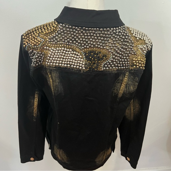 Vintage 90's Luxe Moda Black Studded Jean Jacket -- M - Picture 8 of 11